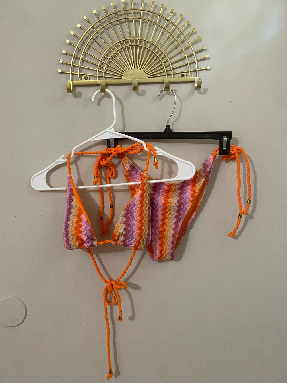 Zaful Orange Chevron Knit Bikini with Multicolor Stripes